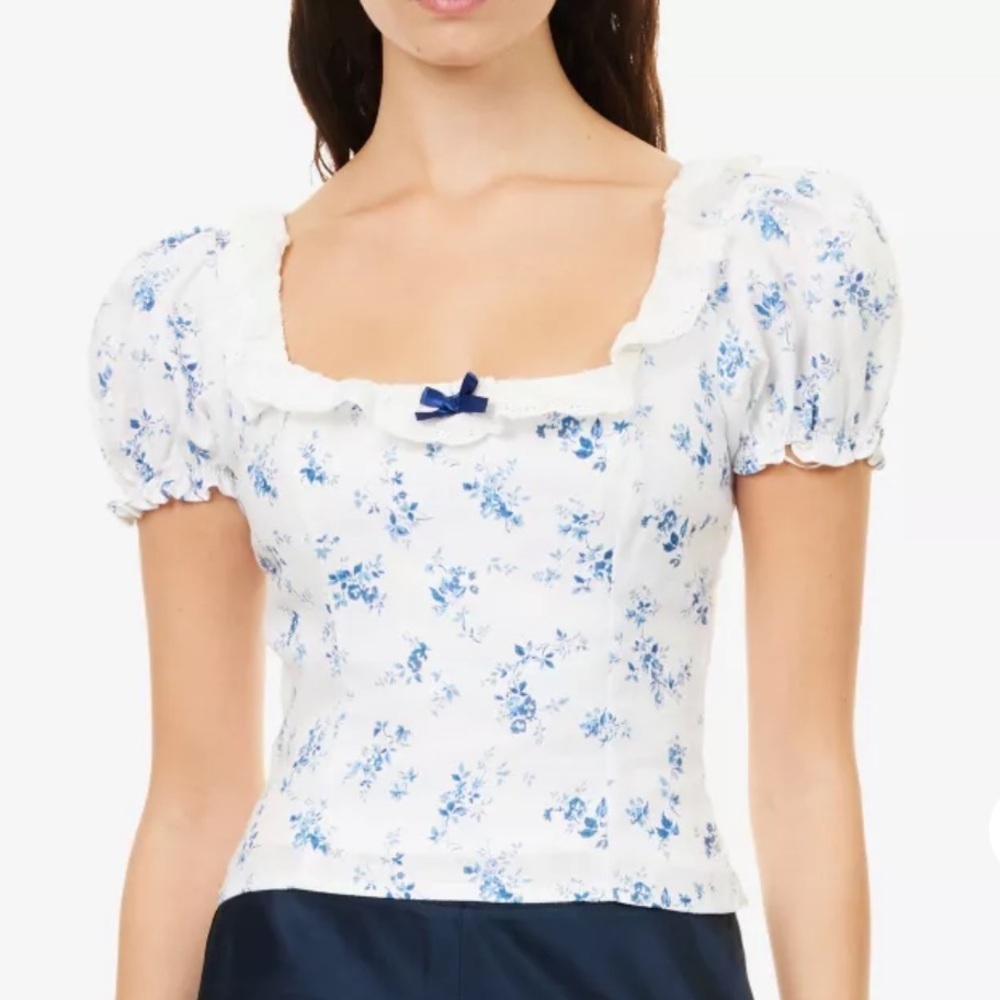 NWT REFORMATION Alice Romantic Floral-Print Puff-Sleeve Linen Blouse Orlaya 4